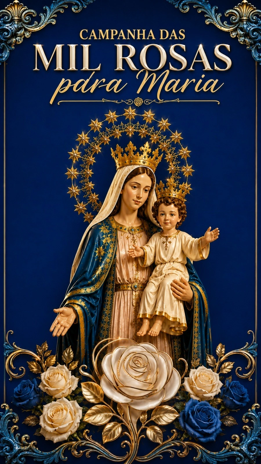 Campanha das Mil Rosas para Maria, com Nossa Senhora da Abadia e o Menino Jesus